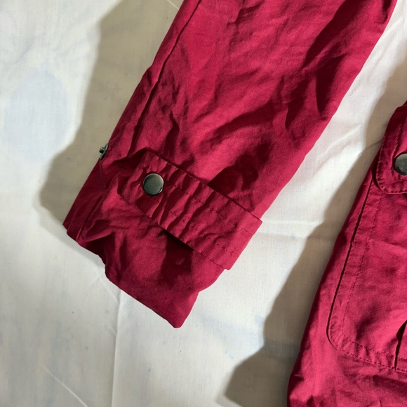 Women's Medium Ann Taylor Loft Outlet Hooded Red Utility Jacket Pockets - Picture 6 of 9
